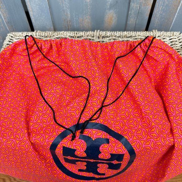 Tory Burch Double T Logo Large Drawstring Dust Bag Orange Pink - Picture 5 of 7
